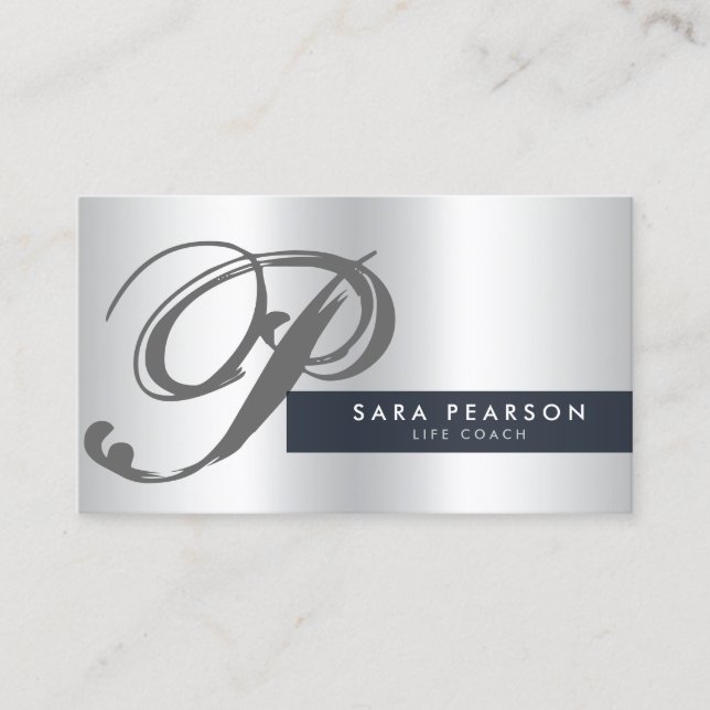 Life Coach Silver Monogram Business Card (Front)
