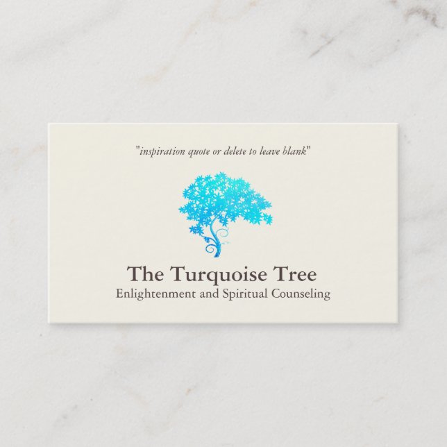 Life Coach Spiritual Counselor Turquoise Tree 2 Business Card (Front)