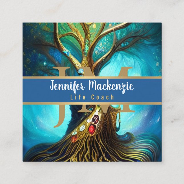 Life Coach Therapist Rainbow Tree of Life Square Business Card (Front)