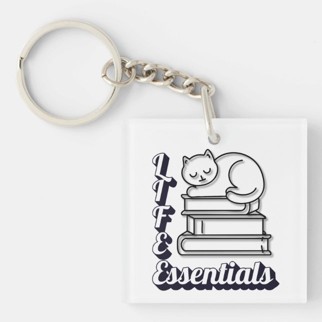 LIFE Essentials Word Art | Books & Cats Lovers Keychain (Front)