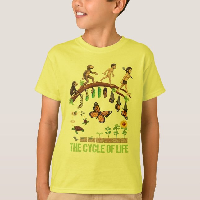 Life Evolution Primates to Man, Cocoon Butterfly T-Shirt (Front)
