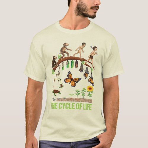 Life Evolution Primates to Man Cocoon Butterfly T_Shirt