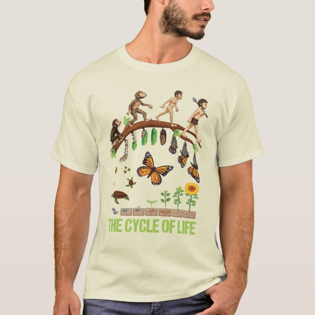 Life Evolution Primates to Man, Cocoon Butterfly T-Shirt (Front)