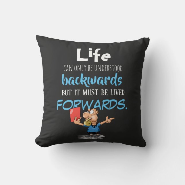 Life Forward Black Throw Pillow (Front)