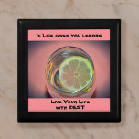 Life gives Lemons Live Life with Zest Pink Black Gift Box<br><div class="desc">If Life gives You Lemons "Live Your Life with Zest" in deep coral pink with a yellow lemon slice floating atop refreshing water.  This wooden keepsake box is inspirational and motivational while being fun and pretty in pink and black

This image is original photography by JLW_PHOTOGRAPHY</div>