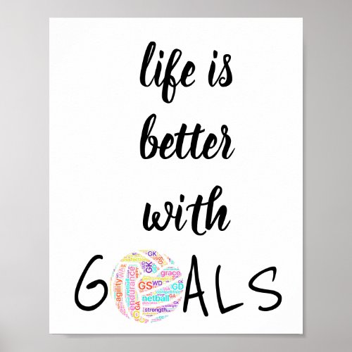 Life Goals Motivational Netball Quote Poster