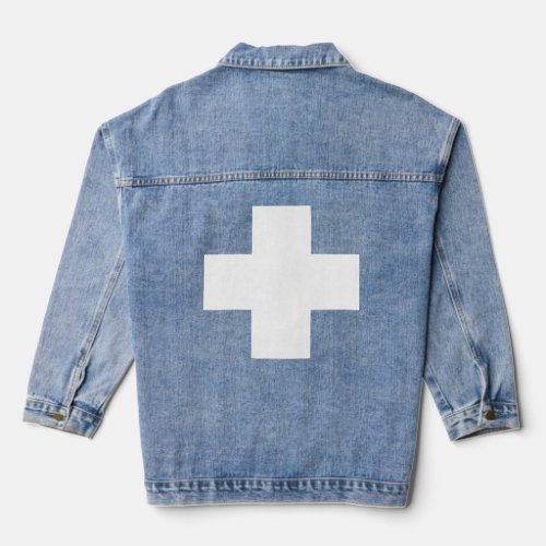 Life Guard Medic Fire Fighter Safety  Rescue Cros Denim Jacket