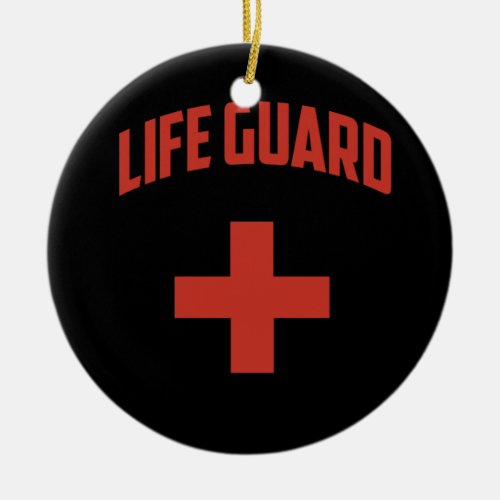 Life Guard _ White With Red Cross Ceramic Ornament