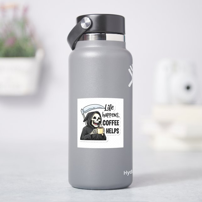 Life Happens Coffee Helps Grim Reaper Sticker (HydroFlask)