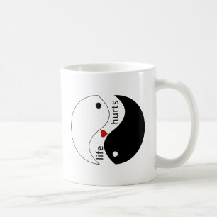 Life hurts, heart, and yin-yang symbol, Life Quote Coffee Mug