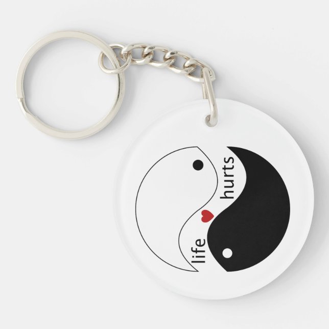 Life hurts, heart, yin-yang Life's Dynamics Keychain (Front)