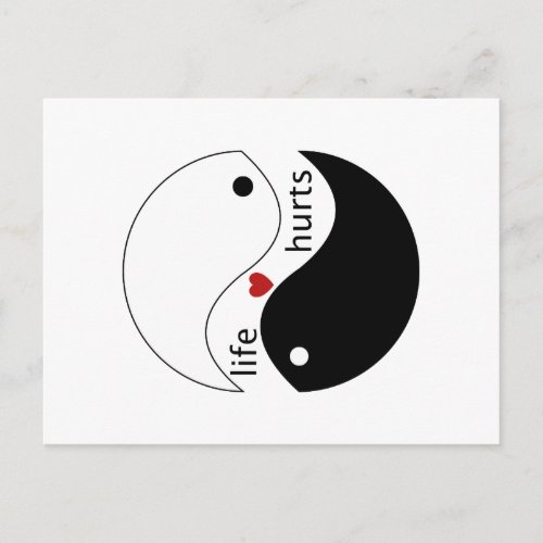 Life hurts heart yin_yang Love Brings Together Postcard