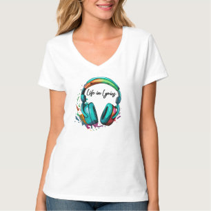 "Life in Lyrics" multi colored headphone Art  T-Shirt
