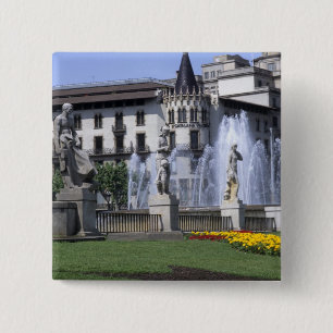 Life in Spain the beautiful Plaza Cataluna with Pinback Button