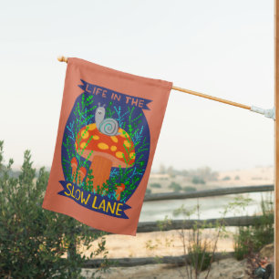 Life in the Slow Lane Cute Snail Mushroom RV Yard House Flag