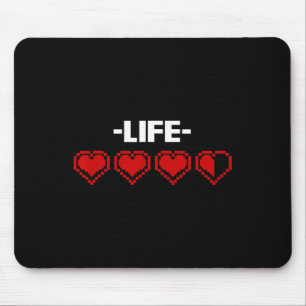 Life Indicator Heart 8 Bit Graphic Video Game Play Mouse Pad