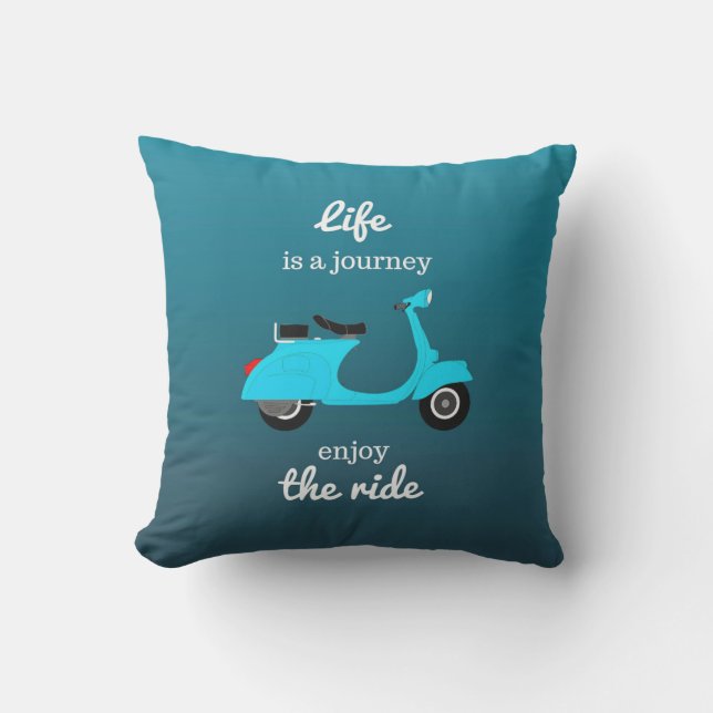 Life Inspirational Quote Blue Ombre Outdoor Pillow (Front)