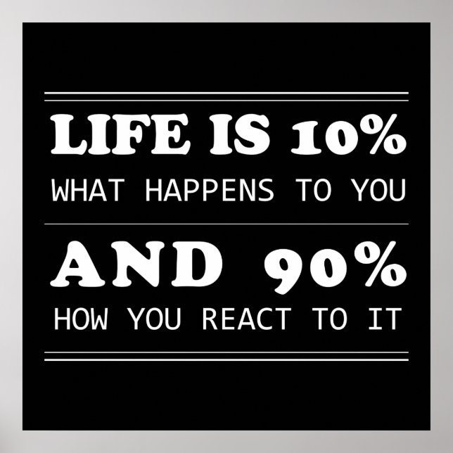 life is 10% what happens quote black background poster (Front)
