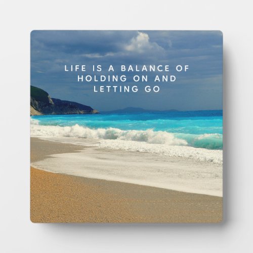 Life is a Balance Saying with Tropical Beach Photo Plaque