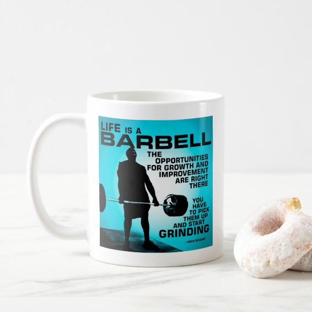 Life Is A Barbell - Workout Gym Inspirational` Coffee Mug (With Donut)