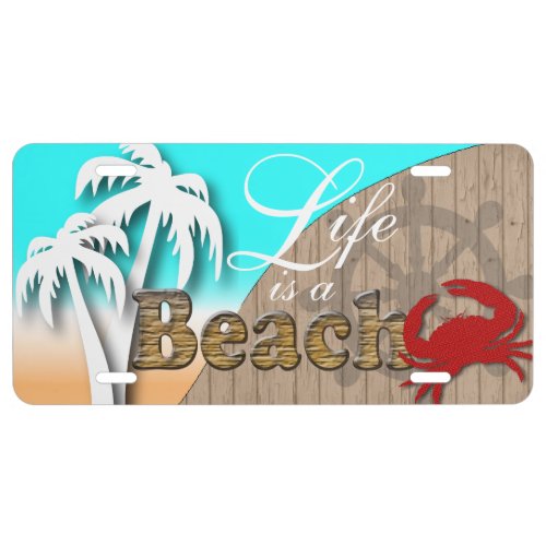 Life is a Beach  Nautical  Red Crab License Plate