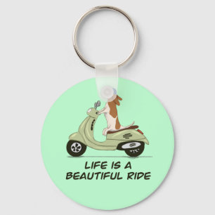Life is a beautiful ride - Dog on Vespa - Green Keychain