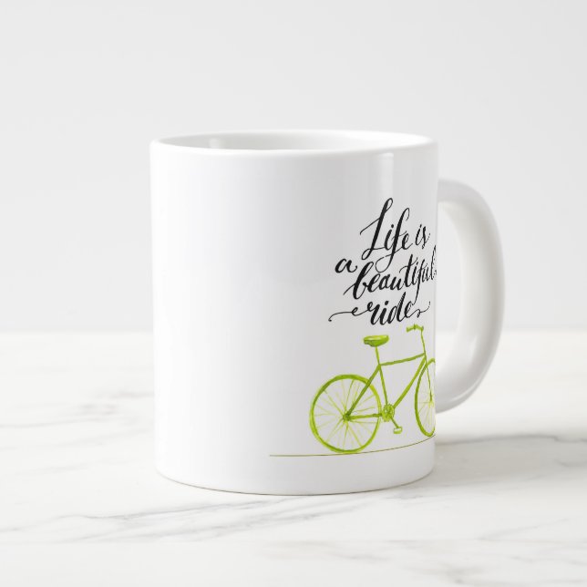 Life Is A Beautiful Ride Lime Green Giant Coffee Mug (Front Right)