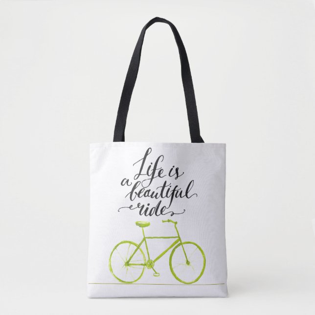 Life Is A Beautiful Ride Lime Green Tote Bag (Front)