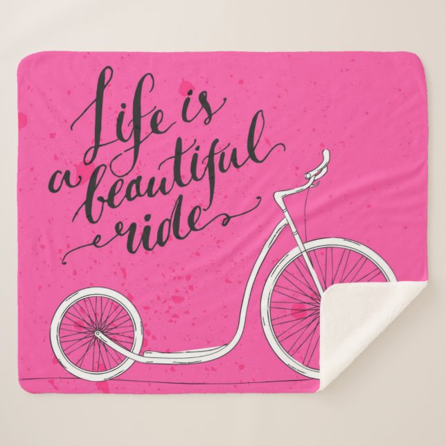 Life Is A Beautiful Ride Pink Sherpa Blanket (Front (Horizontal))