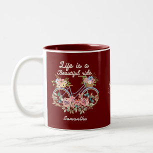 Life is a Beautiful Ride Quotes Floral Girly Name Two-Tone Coffee Mug