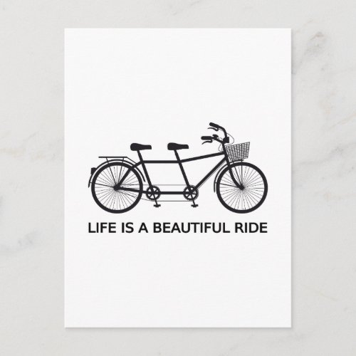 Life is a beautiful ride tandem bicycle postcard