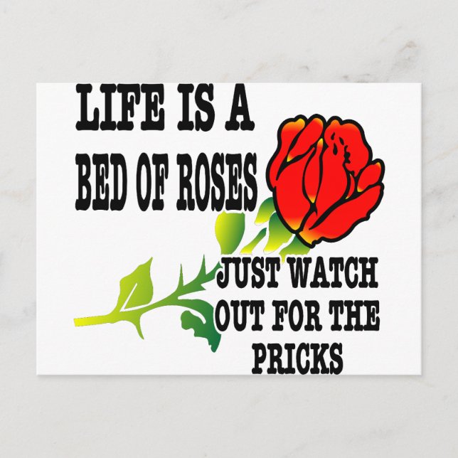 Life Is A Bed Of Roses Watch Out For The Pricks Postcard (Front)