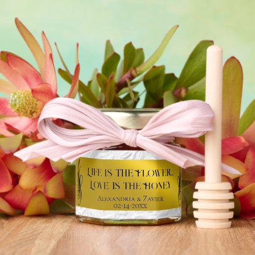 Life is a Flower - White Faux Emboss/Gold Honey Jar Favors