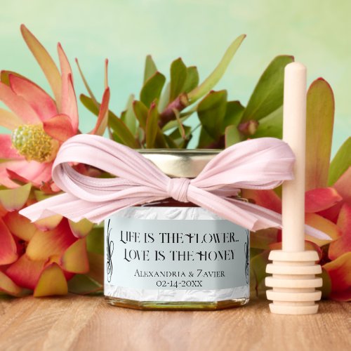 Life is a Flower - White Faux Emboss/Silver Honey Jar Favors