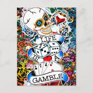 LIFE IS A GAMBLE TATTOO ART POSTCARD