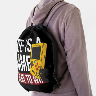 LIFE IS A GAME PLAY TO WIN DRAWSTRING BAG