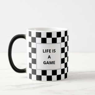 Life is a Game Text on Black & White Chess Color Morph Mug