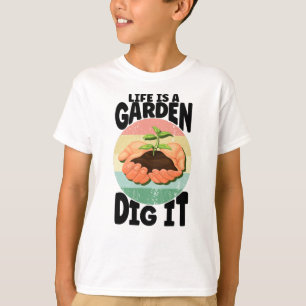 Life Is A Garden Dig It Retro Hands Plant T-Shirt