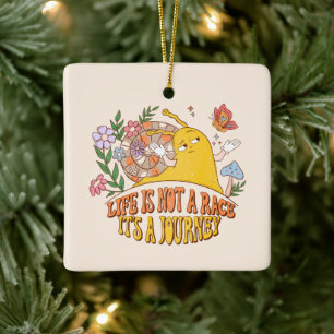 Life Is A Journey – Cute Snail, Mushrooms & Flower Ceramic Ornament