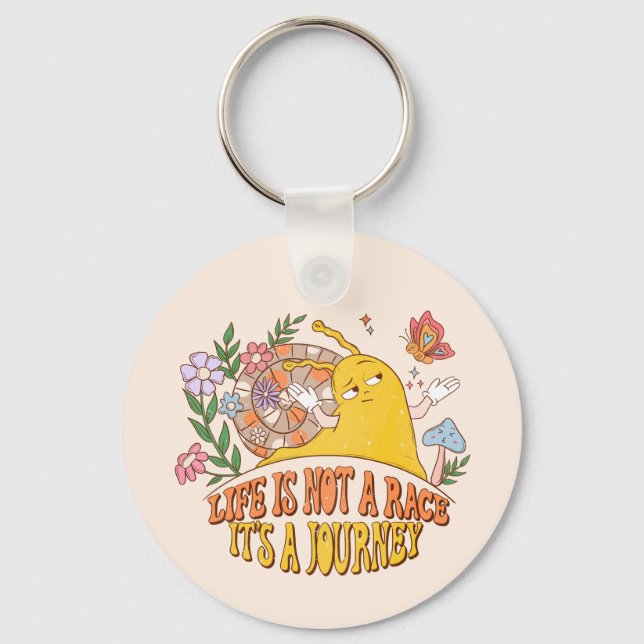 Life Is A Journey – Cute Snail, Mushrooms & Flower Keychain (Front)