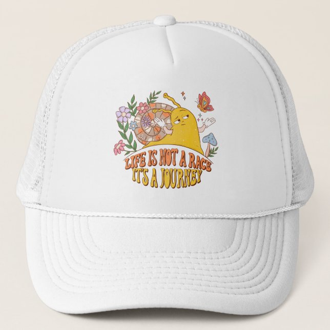 Life Is A Journey – Cute Snail, Mushrooms & Flower Trucker Hat (Front)