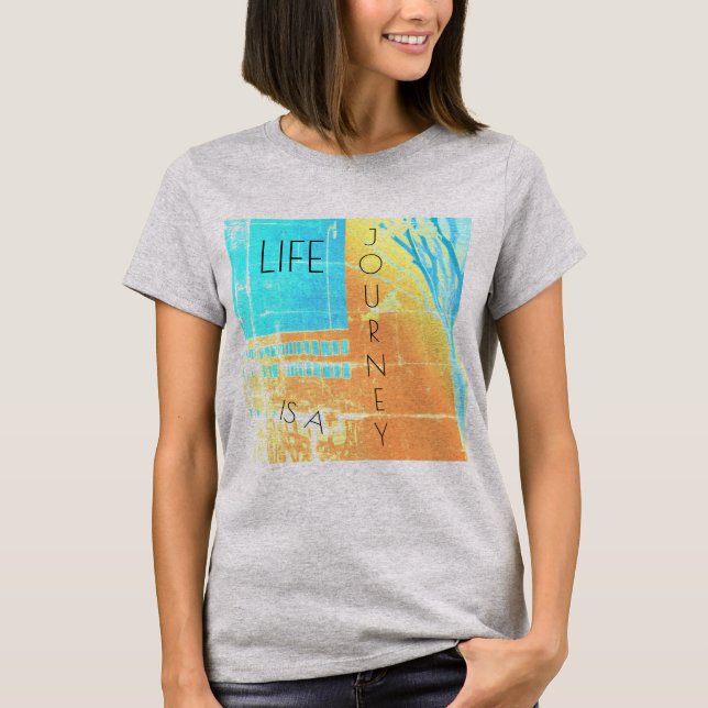 "Life is A Journey" Gold Aqua Yellow Design T-Shirt (Front)