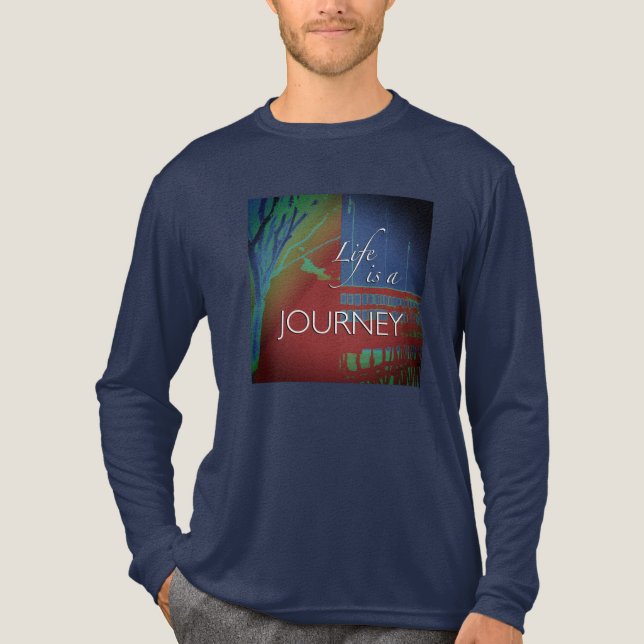 "Life is a Journey" in Burgundy Blue Green Design Tri-Blend Shirt (Front)