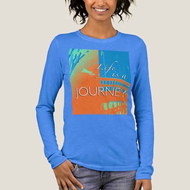 "Life is a Journey" in Orange Turquoise Mint Green Tri-Blend Shirt (Front)