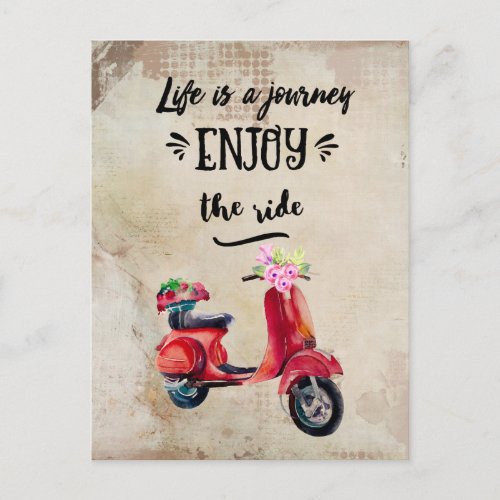 Life Is A Journey Inspirational With Scooter Postcard