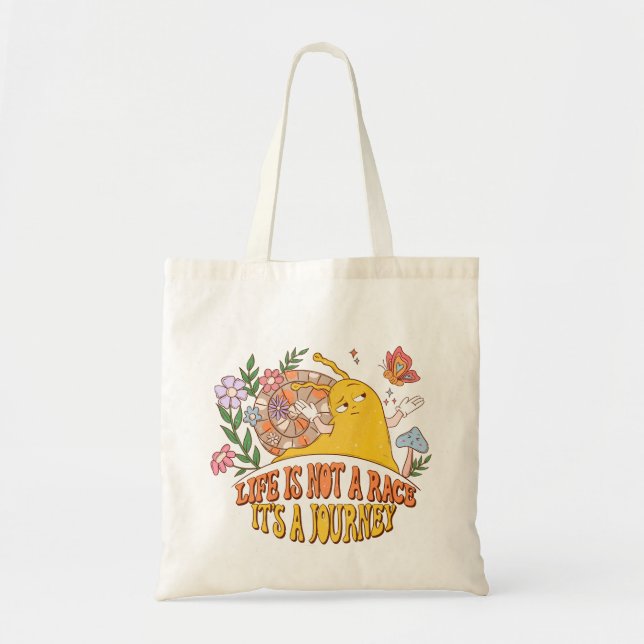 Life Is a Journey - Snail, Mushroom, Flower Tote Bag (Front)