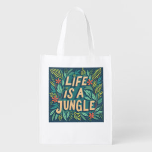 "Life is a jungle" nature quote funny pun Grocery Bag