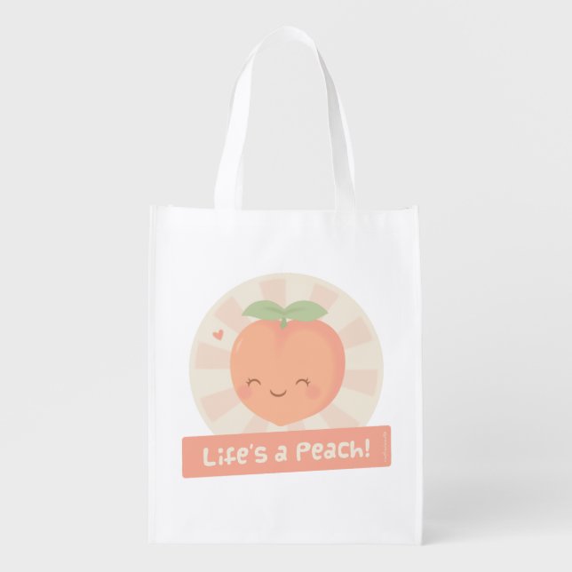 Life is a Peach Cute Grocery Bag (Front)