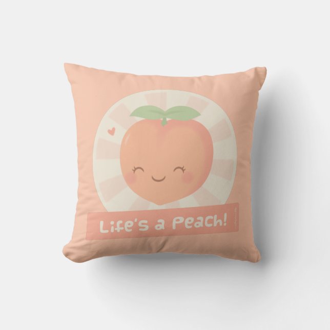 Life is a Peach Cute Pun Food Humor Throw Pillow (Front)