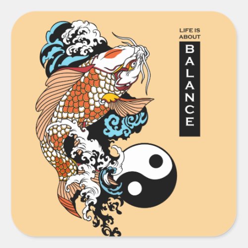 life is about balance Japanese koi carp fish Square Sticker